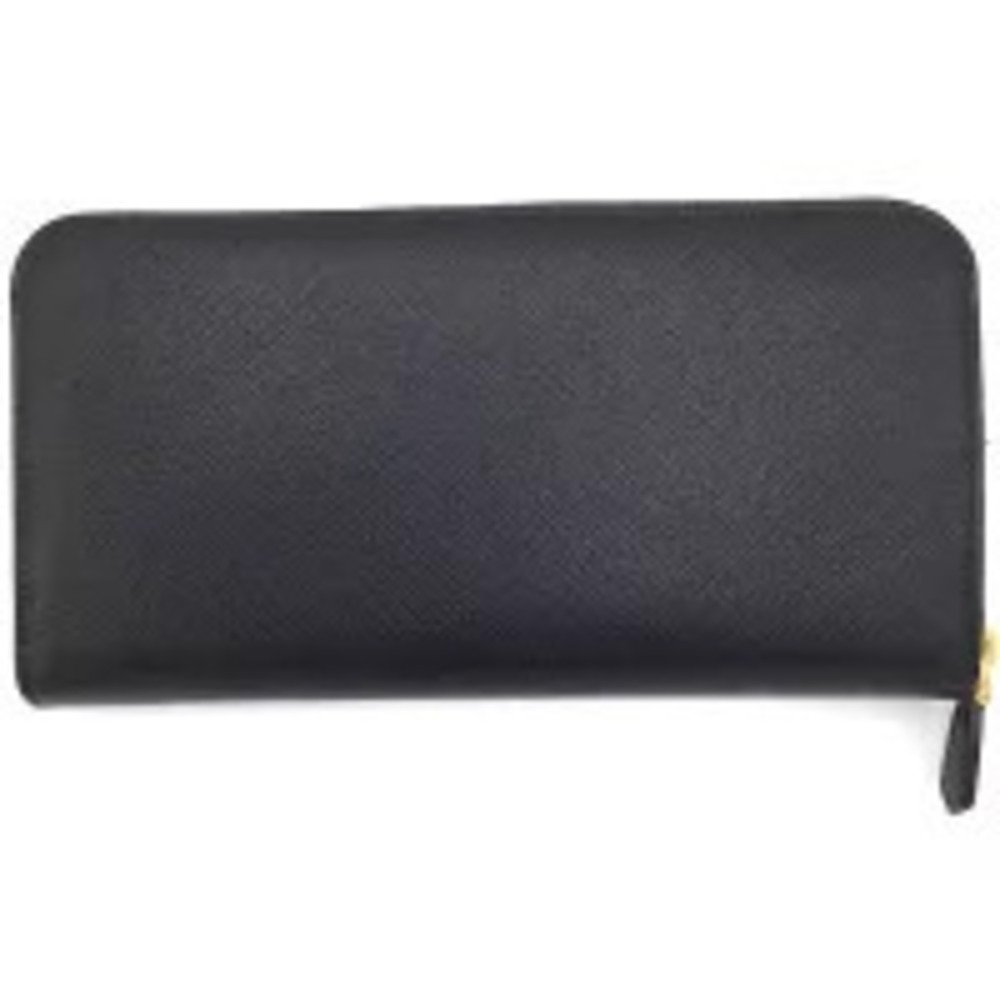 Prada Round QHH Zipper Wallet Long Saffiano Leather Black